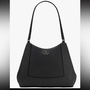 Kate Spade Lena Large Triple Compartment Shoulder Bag in black pebbled leather.